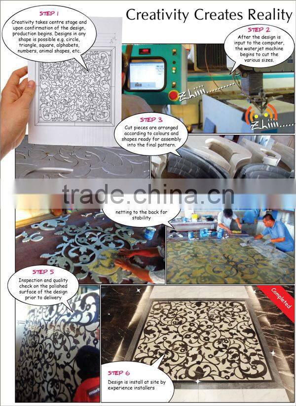 Customized polished marble waterjet flower pattern marble floor design