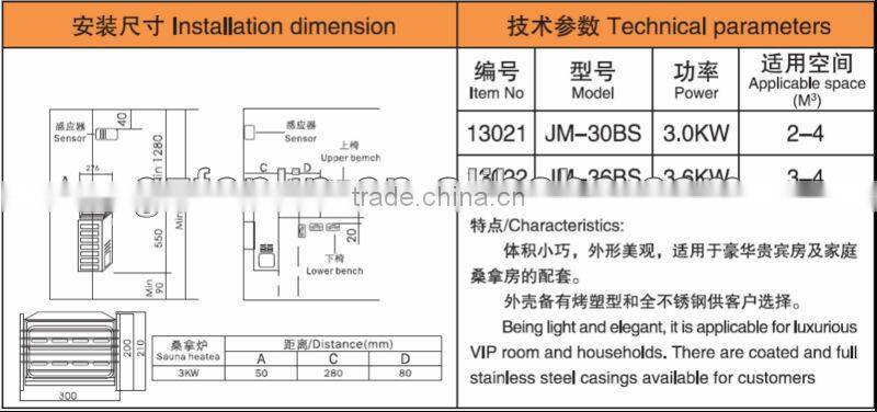 CE certified household 3.6kw sauna heater for sale