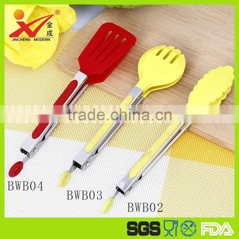 BWB02-04 factory price Stainless Steel Silicone Kitchen Food Tong