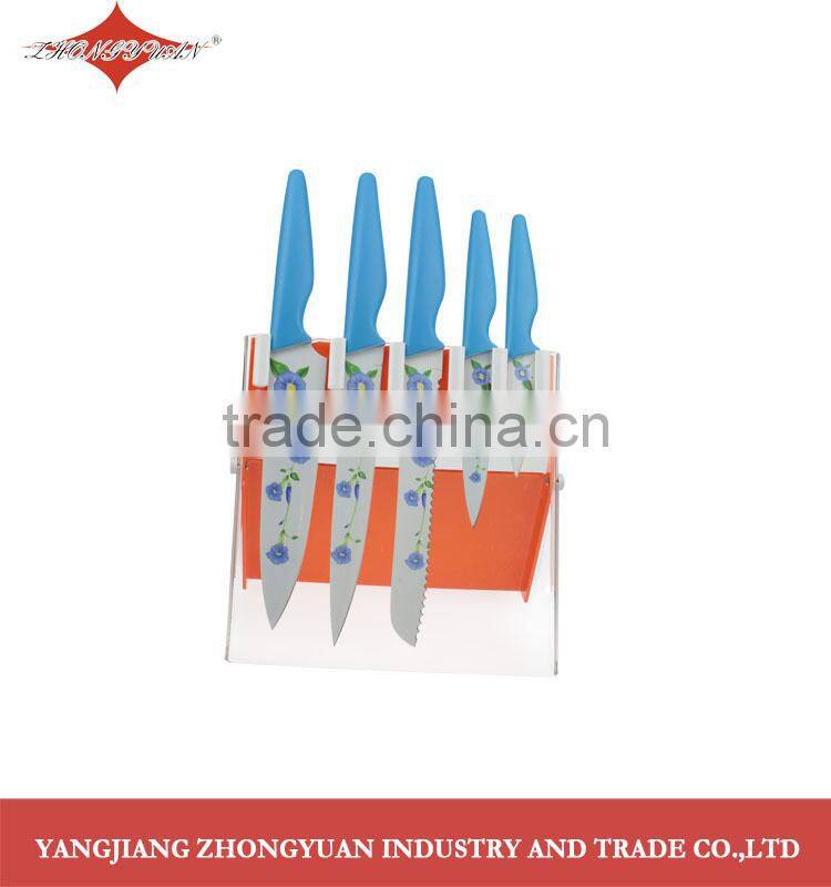 5 pcs set of non-stick coated/colorful flower printing kitchen knives