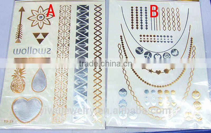T001-032 cheap tattoo kits metallic gold and silver glitter tattoo paper metallic temporary silver tattoo sticker