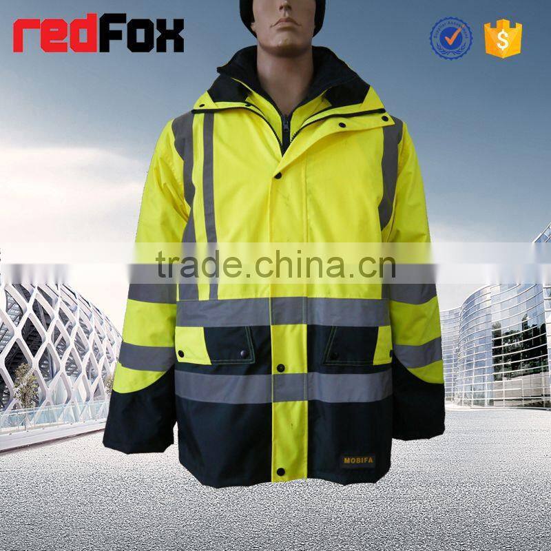 hi vis protective winter safety reflective parka with removable hood