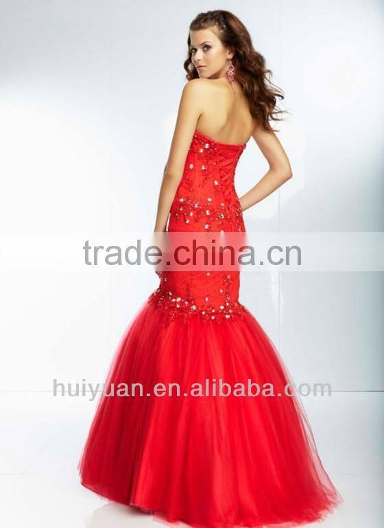 New Design Bling Sequins Sweetheart Beaded Red Lace Evening Dress