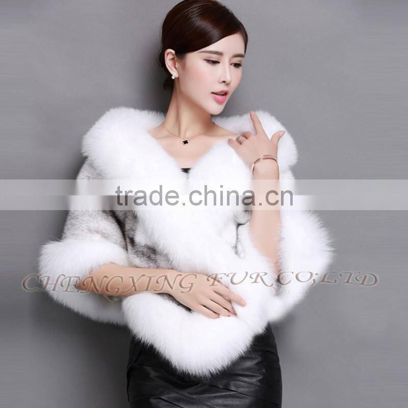 CX-B-M-05D Real Fox Fur Trimmed Fashion Evening Mink Fur Wrap Cape