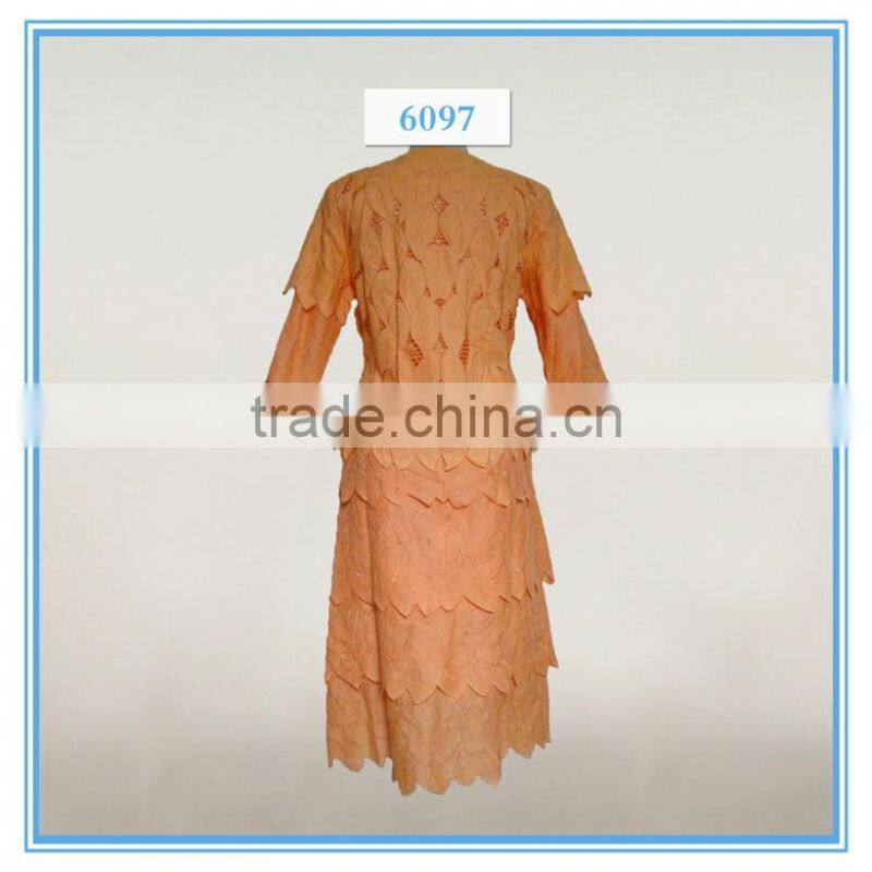 Ladies Wholesale Leaves Pattern Embroidery Cutwork Church Dresses Suits