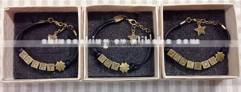 cutom logo tag leather bracelet personalized logo charm leather bracelet unisex leather bracelet bangle