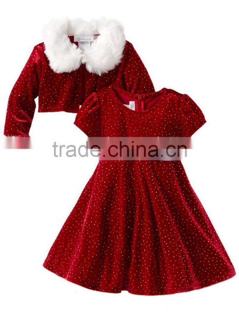 MGOO 2016 Wholesale Red Color New Year Dress For Girl Cape And Tutu Dress Sets Shinning Winter Clothes