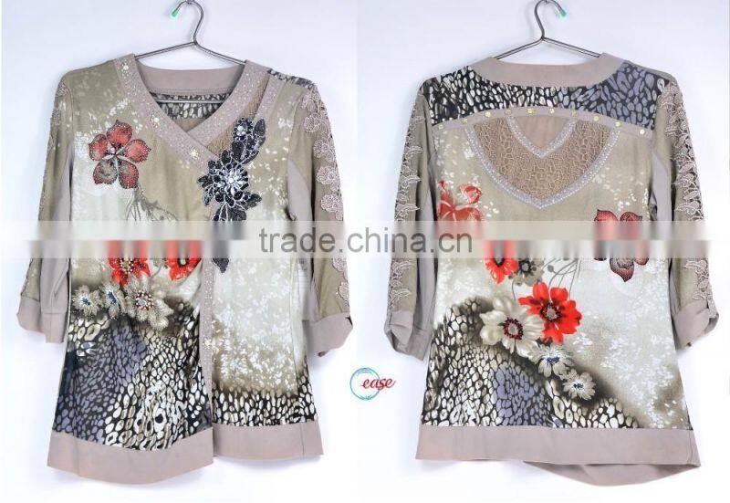 2016 middle age women embroidery with sequins sweater