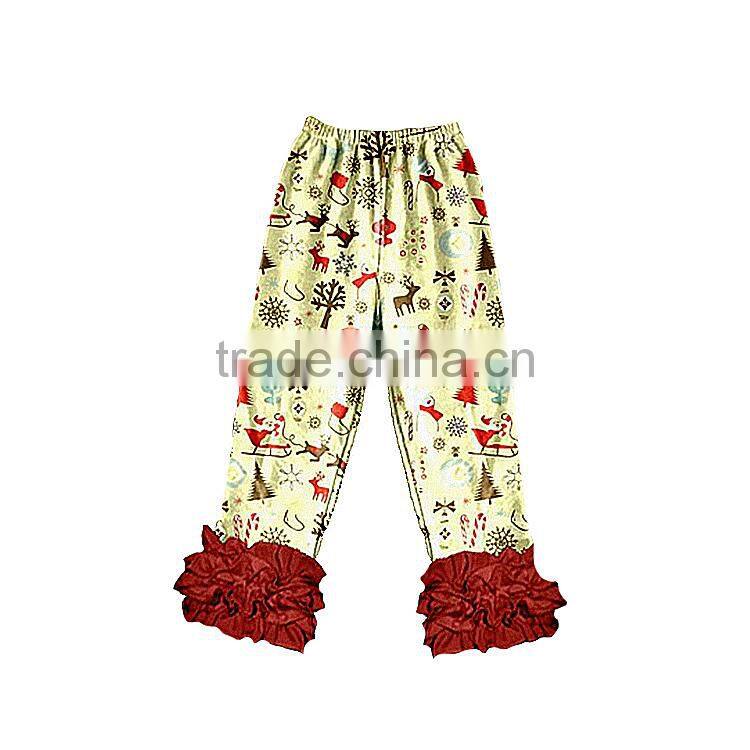 wholesale giggle moon latest design fall winter children Christmas girls cotton triple ruffle pants