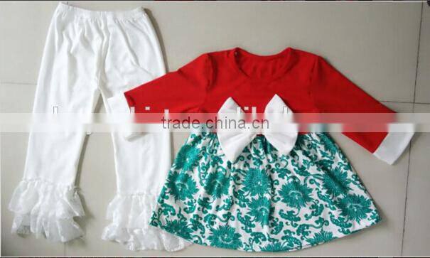 2016 High quqlity green and white stripe kids 100% cotton pajamas children's sleepwear clothing set wholesale