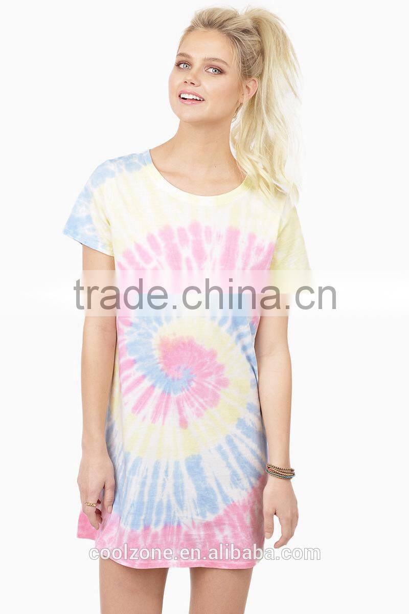 Hot selling tie dye t-shirt dress design beach dress for woman 2015