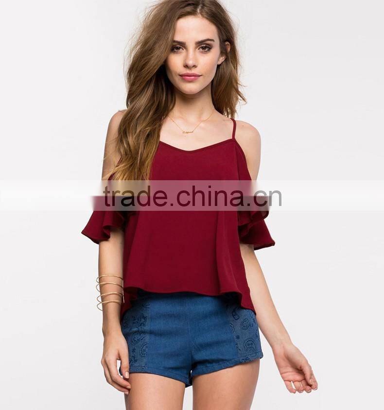 Women's autumn/summer V neck loose sweet halter chiffon top shirt