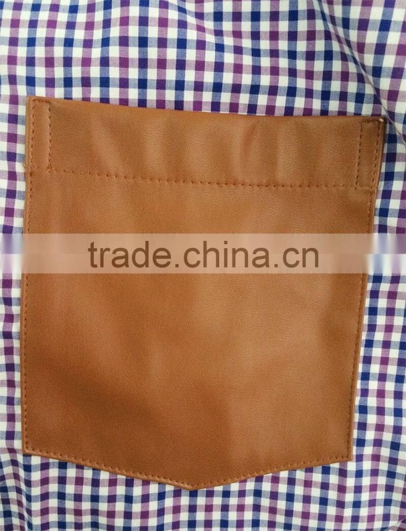 leather pocket on left check checked men's casual shirt in latest design