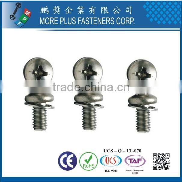 Taiwan Philip Pan Head Soft Machine Screw With Header Point SEMS With Double Washer External Tooth Washer and Flat Washer