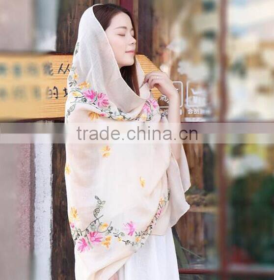 2017 hot sale spring summer scarves cotton folwer embroidery hijab Scarf for muslim woman