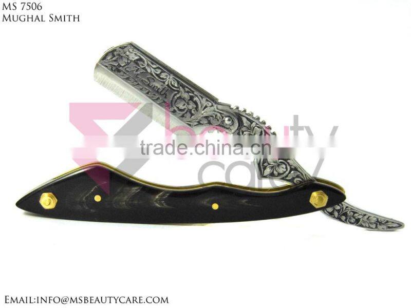 Stainless steel Barber Razor Blade Engraved with White Bone Handle