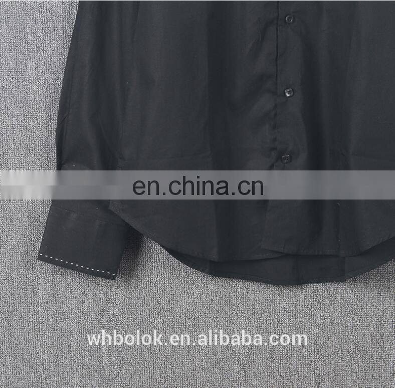 Customized Men's dark blue solid cotton shirt dress causal fitted mens shirt