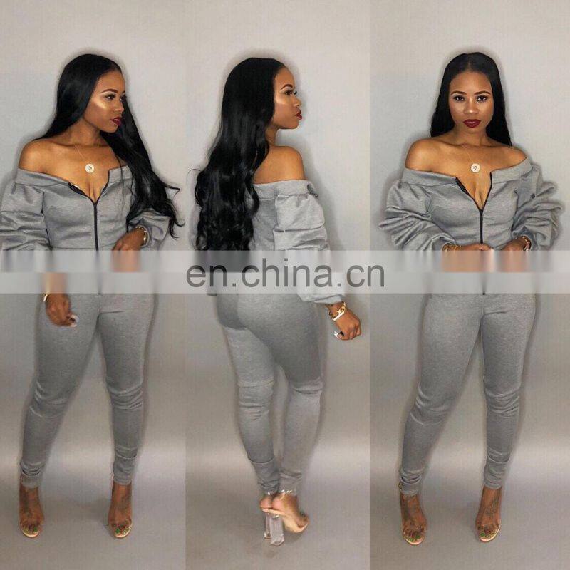 Clothing wholesale custom fashion trend strapless sexy jumpsuit zipper puff sleeve trousers plus size women's clothing