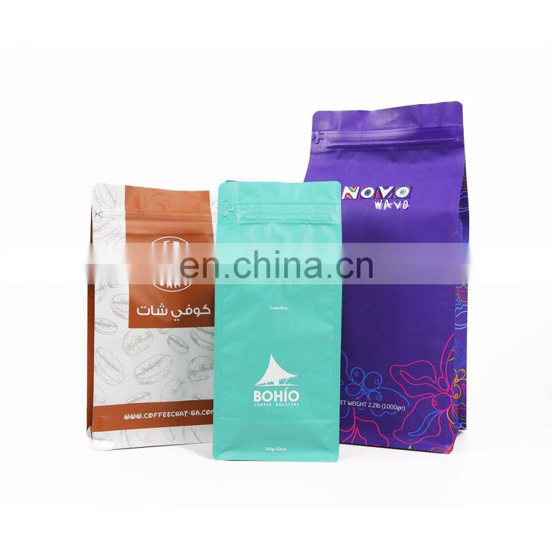 Custom Printed Biodegradable Flat Bottom Package Kraft Paper Tea Bag 250g 500g 1000g Bean Coffee Packaging Bags With Valve