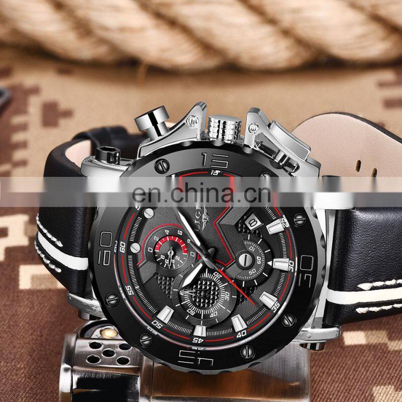 Lige 9899 Analog Sport Men Quartz Watches Luminous Waterproof Fashion Leather Luxury Brand Men's Quality Watch