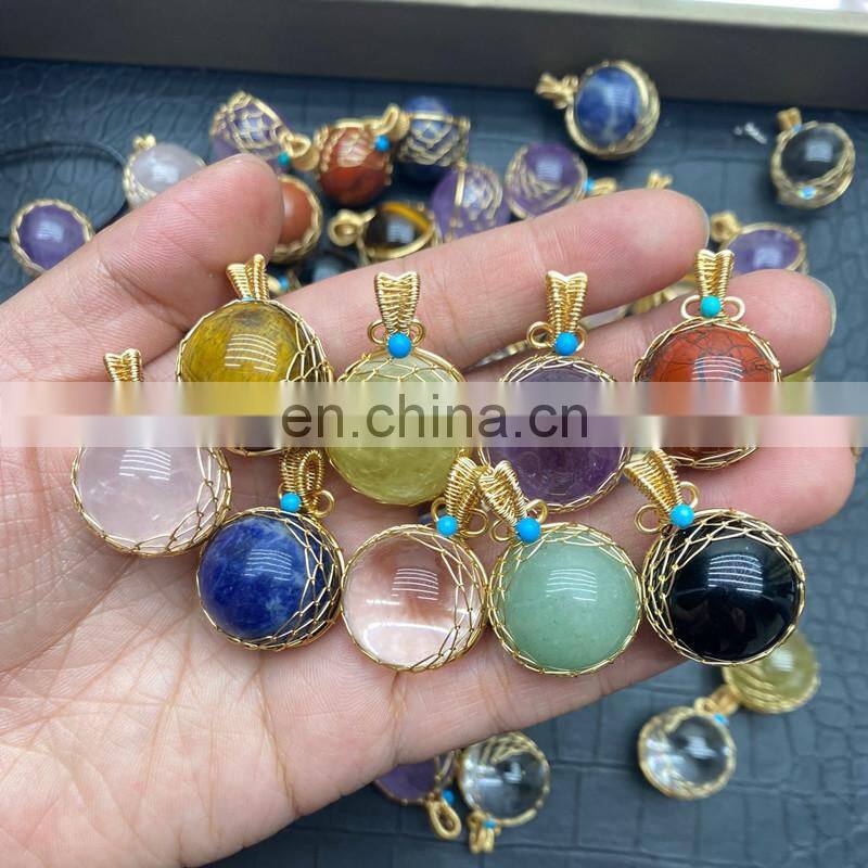 2022 Fashion Jewelry Jewelleries Custom Chain Pendant Round Crystal Natural Stone Jewellery Citrine Pendants
