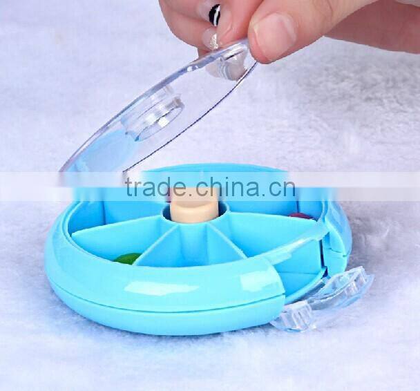 7 Day Round Rotating Press Button Plastic Pill case/ plastic pill box