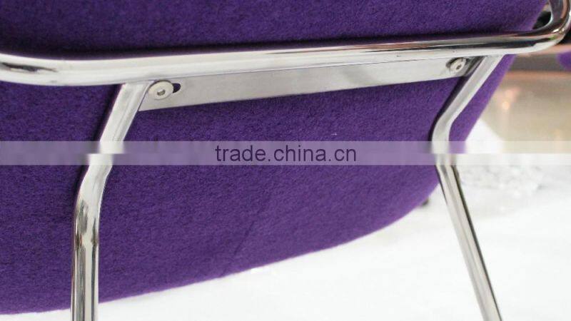 replica relaxing fiberglass materail stainless steel frame wool fabric womb chair with ottoman by Eero Saarinen