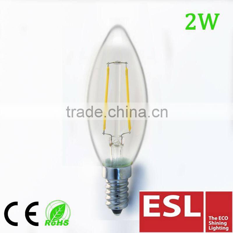 230V E14 glass New 360 Degree energy saving 2W C35 LED Filament bulb