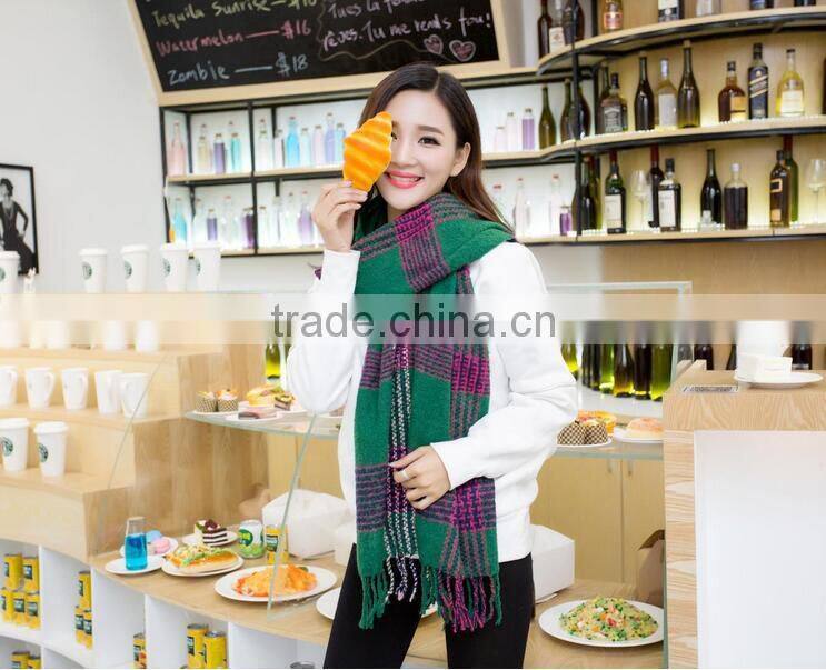 New Warm Winter Mohair Tassel Plaid Fashion Ladies Neck Scarf