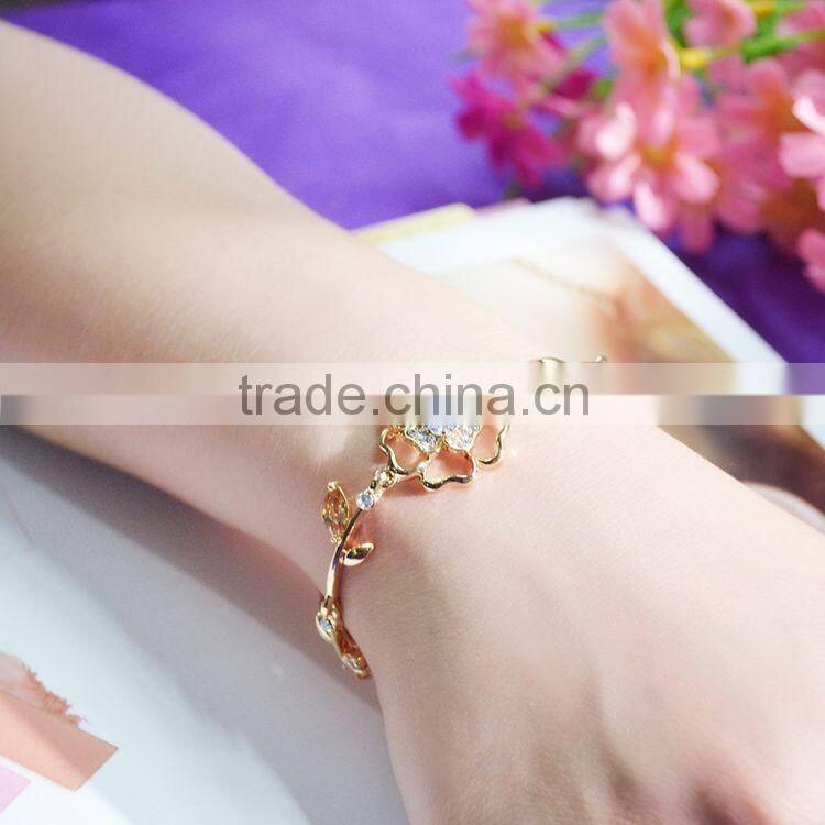 Newest Arrival 18K Gold Plated Bracelet Women's Cubic Zircon Flower Bracelet Jewelry