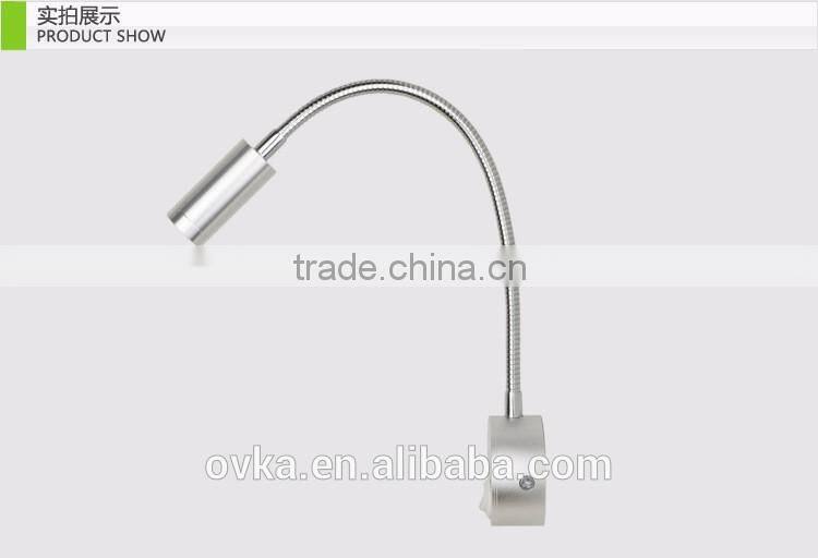 3W LED wall mount light for hotel bedside reading lamp with flexible gooseneck on/off switch