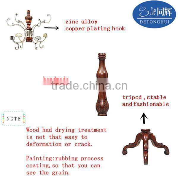 Home furniture antique style functional solid rubber wood coat rack S-13#