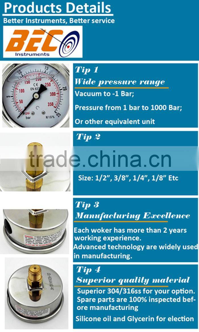 (YTN-40BD) 40mm brass connection center back with flange type manometer price of pressure gauge