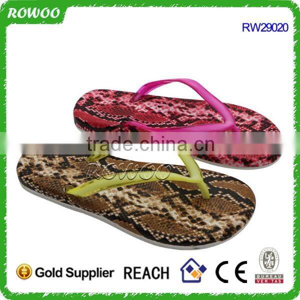 new cheap fancy snake printed women pvc injection flip flop