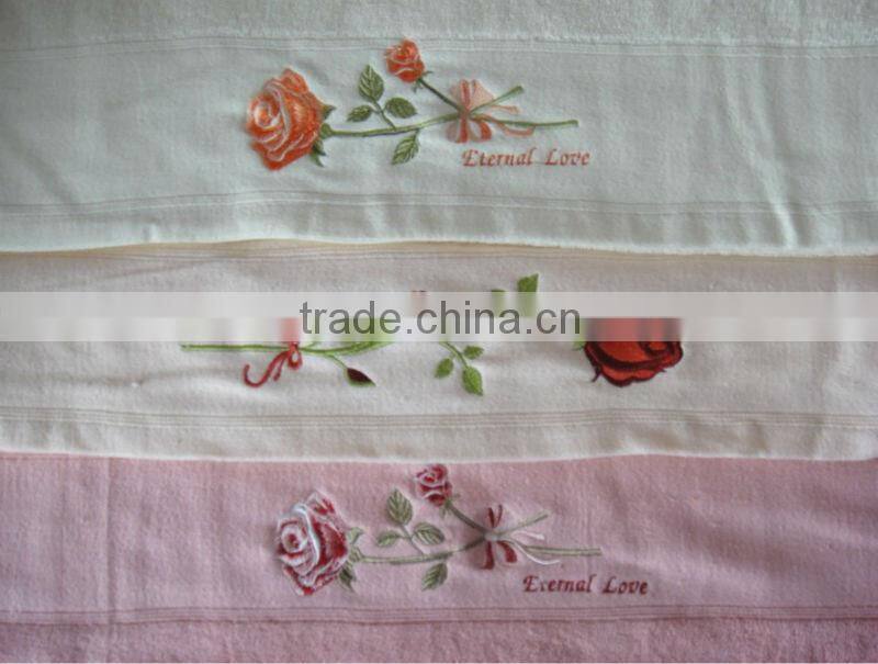 100% cotton solid color plain rose flower embroidery design bath towel