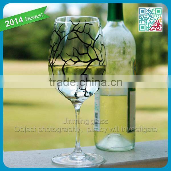 Winter Tree Branch borosilicate clear wine glass Set of 2 Hand Painted Glasses Black Winter Trees Glass wine stemless