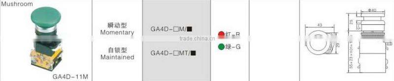 GA4D-11M CNGAD 40mm green mushroom electrical pushbutton switches