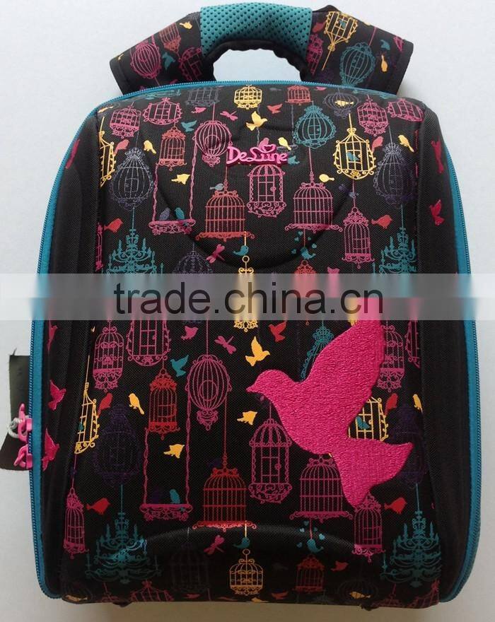 Top quality kids beautiful bird school backpack bags for girls