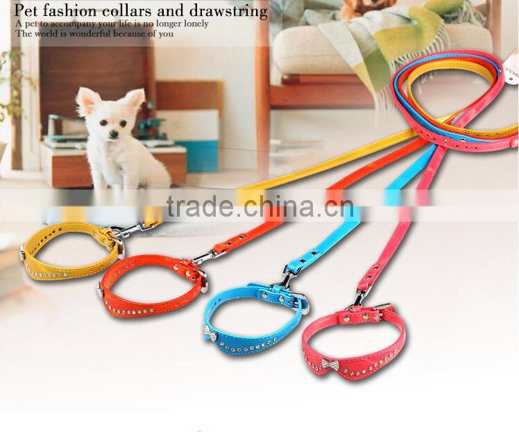 Fashion Diamond Studded Leather Dog Collar With Nice Colour;diamond-studded Leather Dog Collar and leash;dog collars and leashes