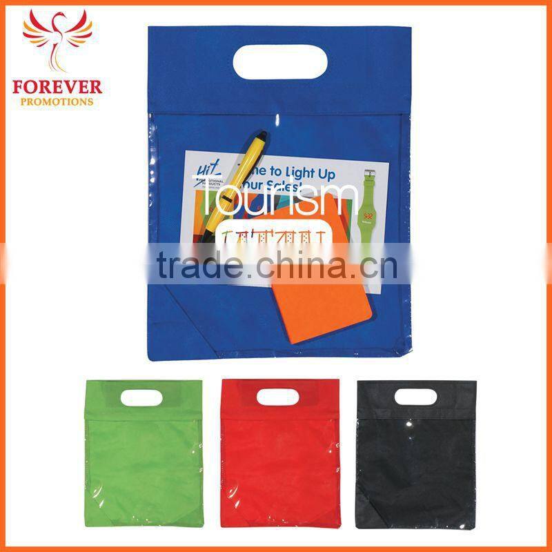 Custom Logo Exhibition Cheap Non-woven Clear View Die Cut Handles Tote Bag For Sale