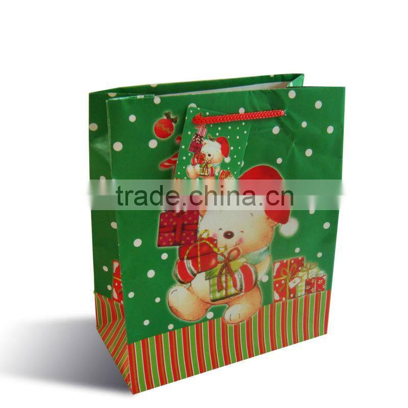 2013 New Arrival Christmas Cardboard Paper Shopping Gifts Bag With Drawstring Cord Ribbon Handles SD13009