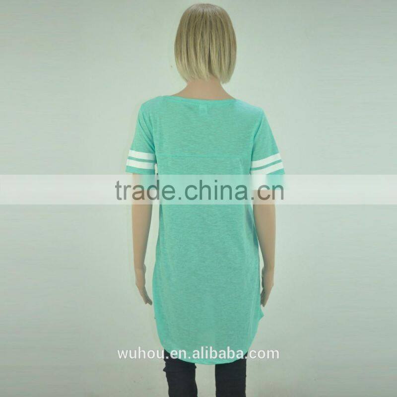 Women's V-neck short stripe sleeve t-shirt