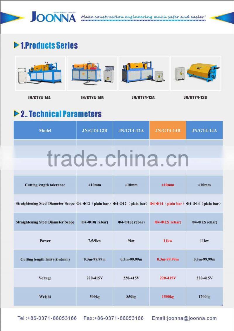 GT4-14 China top quality rebar straightening cutting machine