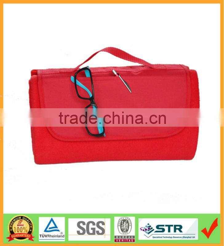 Roll Up Tartan Polar Fleece Travel Blanket with Woven Carry Handle