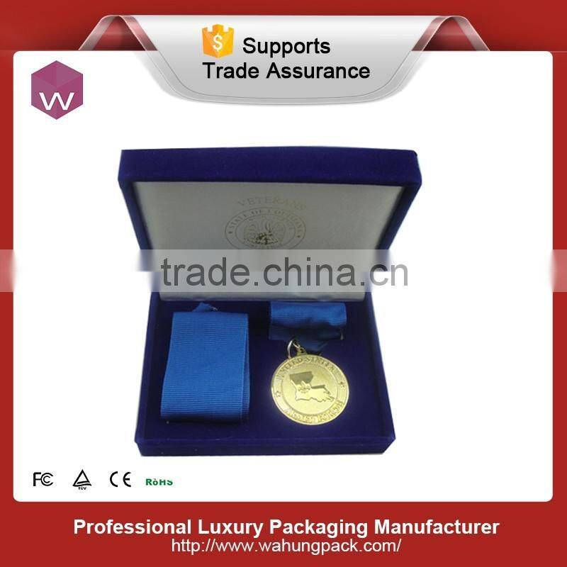 Blue Vlevet Flocking Packaging Gift Box For Coin With Custom Logo