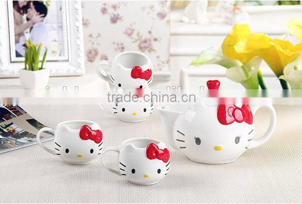 creative lovely cartoon pink red hello kitty cat gift ceramic teapot and mug 5 in 1 set