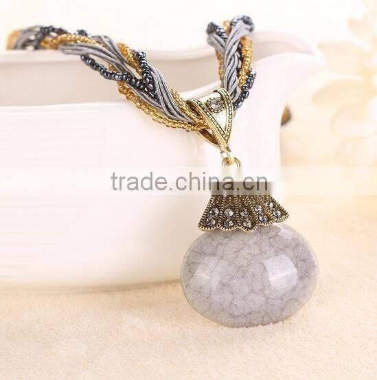 Ethnic Bohemian Fashion Style Colorful Gemstone Pendant Necklace /Multilayer beaded Chain jewelry