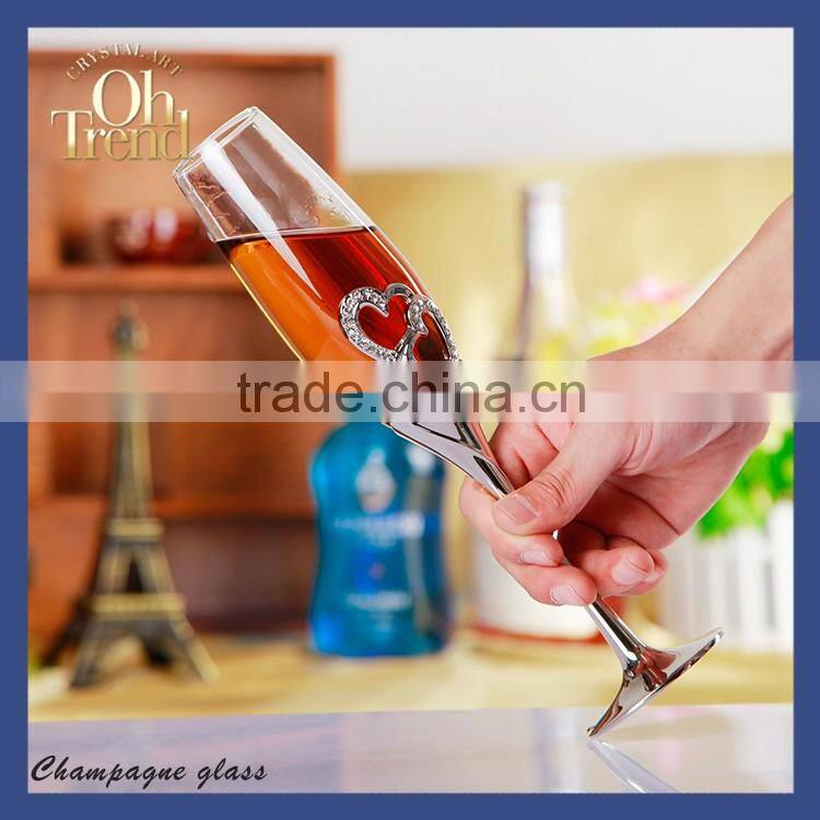 Clear lead free crystal unique cheap color champagne flutes with metal stand