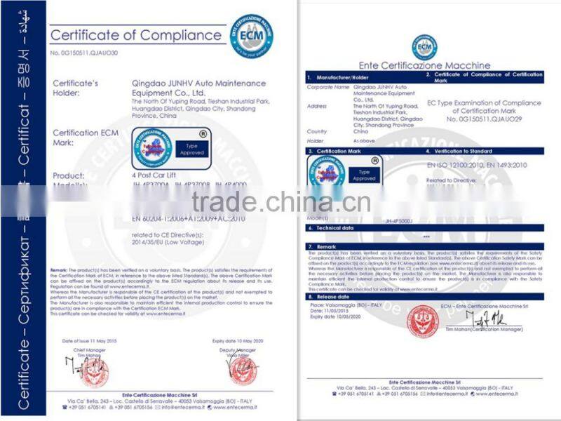 JUNHV CE certificated JH-4P5000J used 4 post car lift for sale