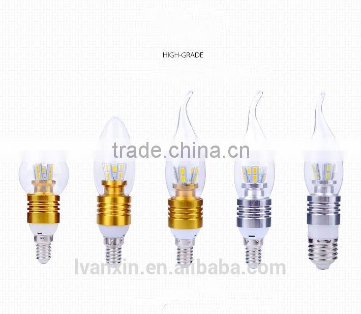 High lumen ultra bright e14 3w-5w bulb led candle lamp